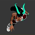 Child 3D Character Posing With Green Hair Accessories White Top Red Shorts And White Boots