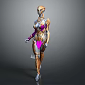 Sci Fi Female Character With Gold Purple Silver Armored Suit And Futuristic Design