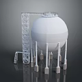 Industrial Spherical Storage Tank With Metal Ladder Platform And Concrete Supports