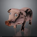 Pink Cartoon Pig with Big Round Eyes and Smooth Surface on Dark Background