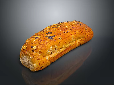 Freshly Baked Golden Brown Grain Topped Bread Loaf With Shiny Surface 3d model