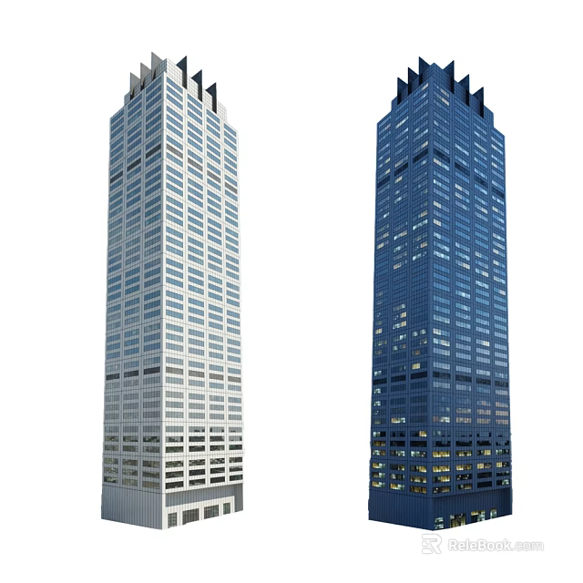 Modern High Rise Office Buildings With Glass Facades And Illuminated Windows 3d model 