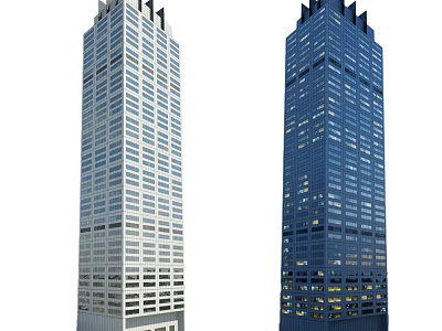 Modern High Rise Office Buildings With Glass Facades And Illuminated Windows 3d model