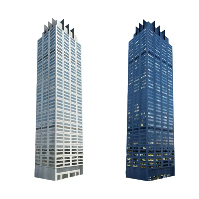 Modern High Rise Office Buildings With Glass Facades And Illuminated Windows 3d model