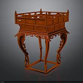 Traditional Chinese Red Carved Wooden Table With Intricate Carvings Decorative Legs And Railings