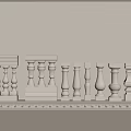 White Decorative Balusters And Columns In Various Architectural Styles 3d model