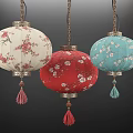 Chinese Style Lantern Shaped Chandeliers With Plum Blossom Patterns And Colorful Tassels