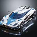 White Supercar With Blue And Gold Stripes Sleek Aerodynamic Design And Modern Rear Wing