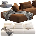 Stylish Sectional Sofa In Beige Brown Gray With Soft Pillows And Cozy Blankets