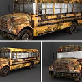 Old Rusty School Bus With Yellow Black Stripes And Worn Exterior 3d model