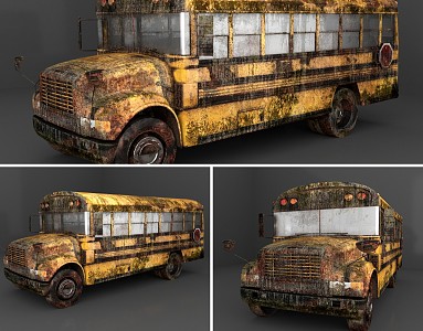 Industrial LOFT school bus abandoned school bus 3d model