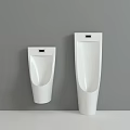 Two Modern White Ceramic Wall Mounted Urinals In Bathroom Setting 3d model