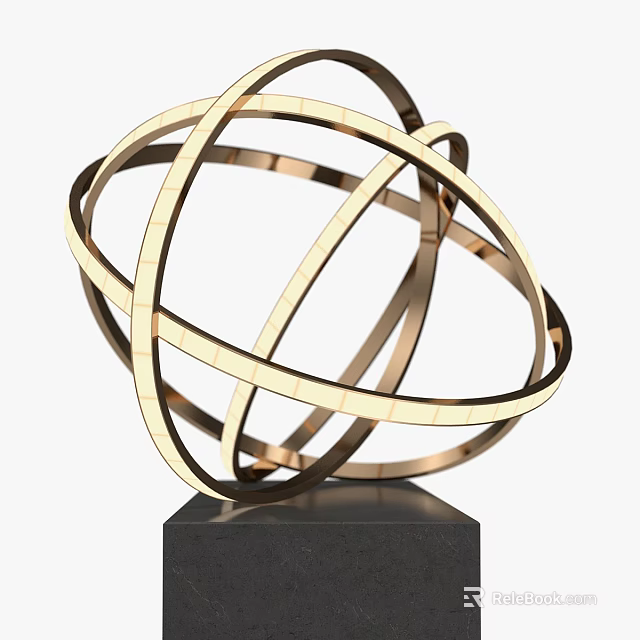 Modern Table Lamp With Golden Metal Intersecting Structure And Black Base 3d model 