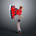 Fantasy Battle Axe With Red Head Black Zigzag Pattern And Spiked Handle Design