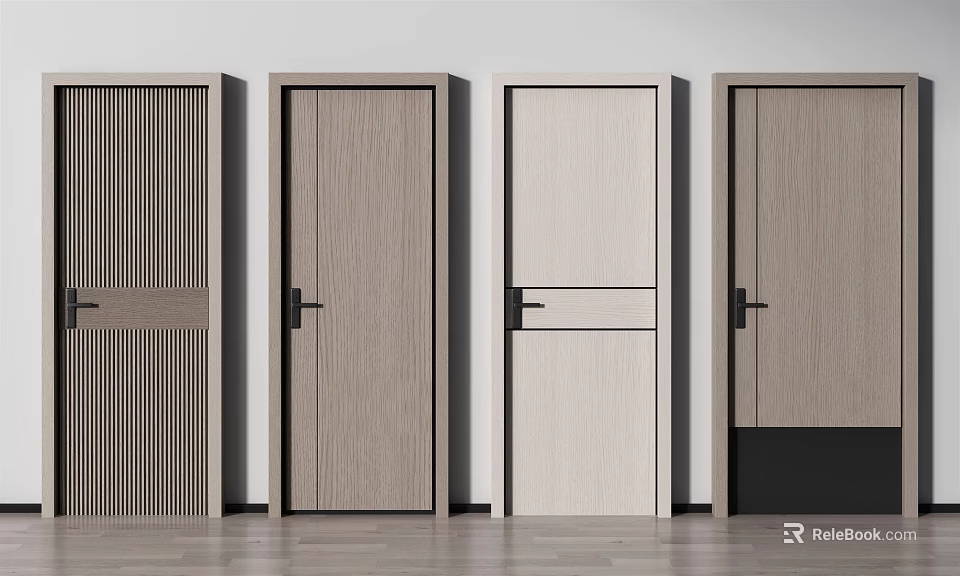 Modern Swing Doors with Wooden Panel and Various Minimalist Designs for Home Interior 3d model 