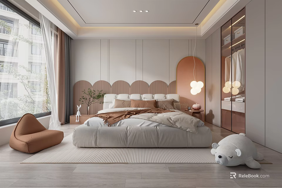 Cozy Kids Room Interior Design With Soft Bed Plush Bear And Warm Decorative Lights 3d model 