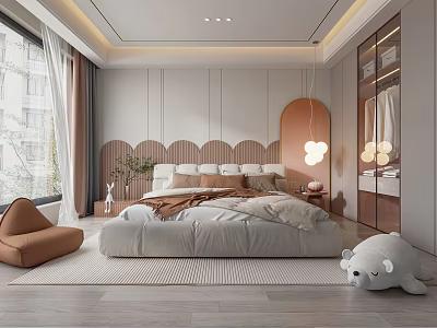 Cozy Kids Room Interior Design With Soft Bed Plush Bear And Warm Decorative Lights 3d model