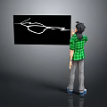 Person In Green Plaid Shirt Drawing Eyeglasses On Black Board With White Marker