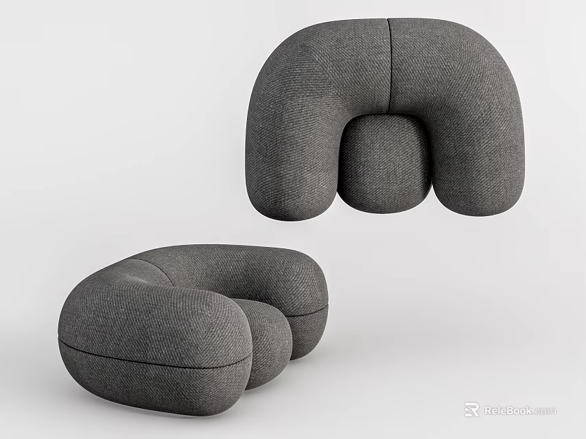 Modern Gray Curved Single Sofa with Upholstered Rounded Design and Minimalist Style 3d model 