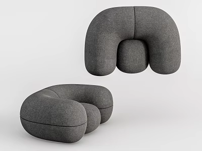 Modern Gray Curved Single Sofa with Upholstered Rounded Design and Minimalist Style 3d model