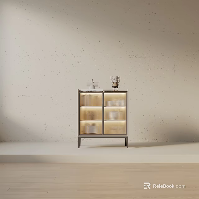 Modern Entryway Console Cabinet With Glass Door Design Metal Legs And Decorative Ornaments 3d model 