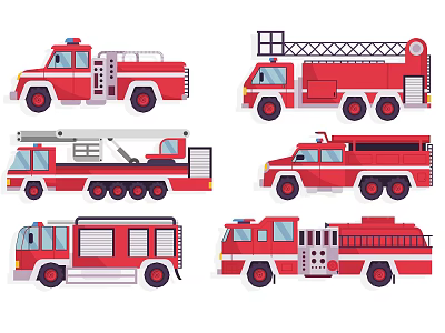 Cartoon Red Fire Trucks Wall Decor for Kids Room with Colorful Illustration Style 3d model