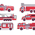 Cartoon Red Fire Trucks Wall Decor for Kids Room with Colorful Illustration Style