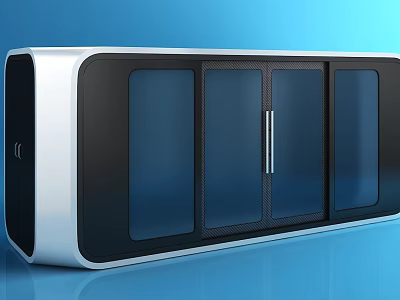 Modern Black And Silver Storage Cabinet With Four Glass Doors On Blue Background 3d model