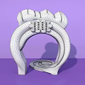 Colorful Event Entrance With Pink Flower Decor Green Grid And Red Spiral On Purple Background