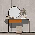 Modern Dressing Table Interior With Round Mirror Orange Drawer Pampas Vase And Stool 3d model