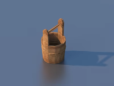 Traditional Handcrafted Wooden Bucket With Handle And Rustic Design For Home Storage 3d model