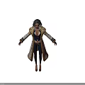 Game Movie Female Character Wearing Long Decorative Coat With Dark Hair And High Heels