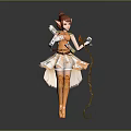 Elven Fairy Character With Brown Hair Wings Orange White Outfit Holding Bow
