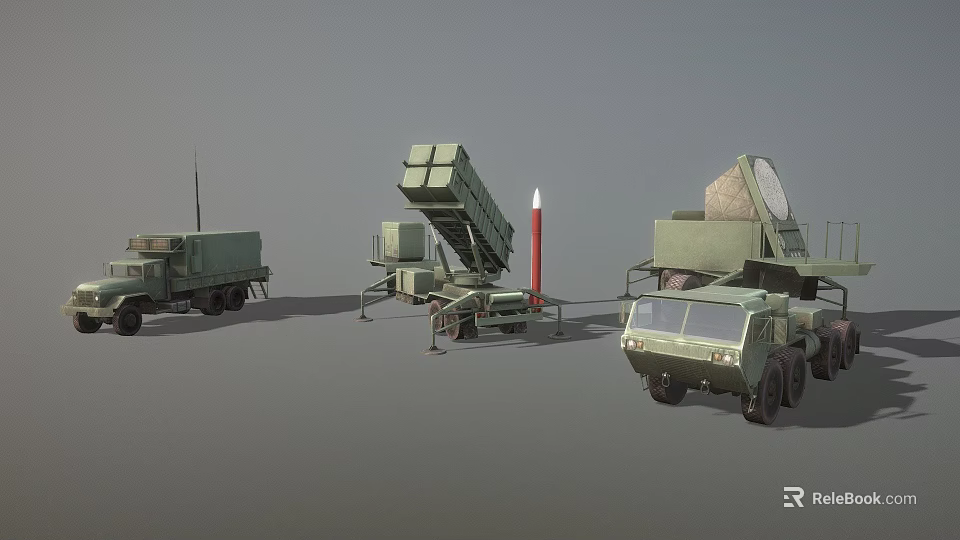 Advanced Military Weapon System With Missile Launcher Radar And Support Vehicles 3d model 