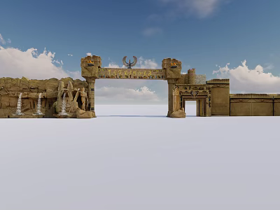 Ancient Stone Entrance Gate With Ornate Archway And Blue Sky Background 3d model