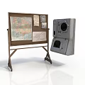 Vintage Wooden Easel With Map Papers And Old Metal Device Setup