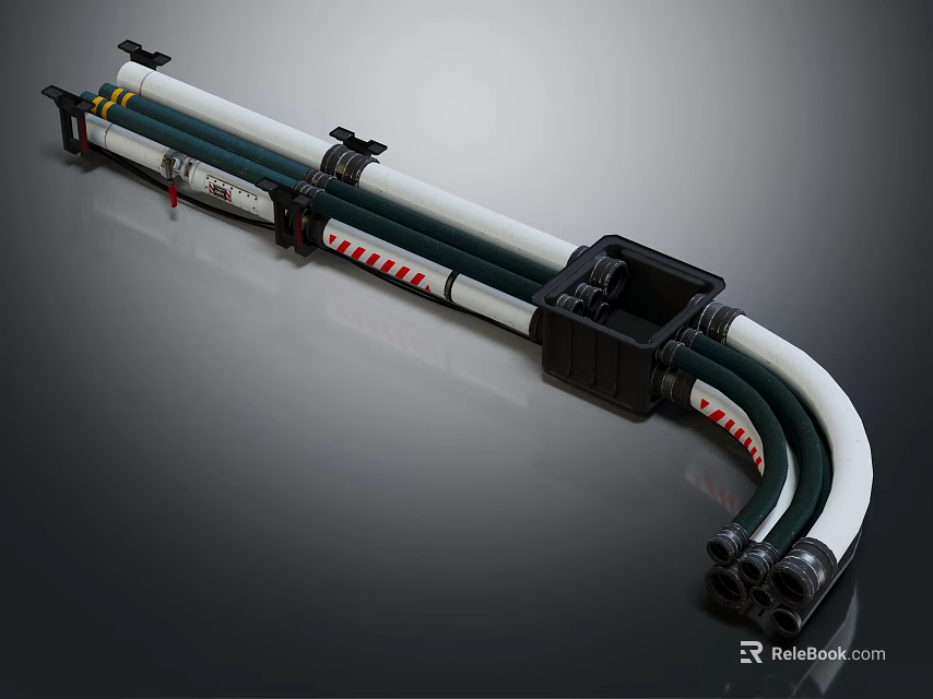 Structural Design Of Industrial Pipes With White Green Sections Red White Stripes And Black Connectors 3d model 
