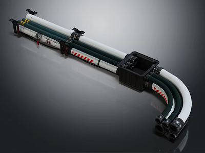 Structural Design Of Industrial Pipes With White Green Sections Red White Stripes And Black Connectors 3d model