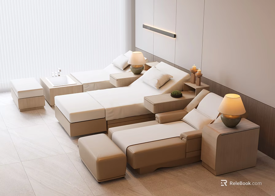Modern Comfortable Massage Chair In Relaxing Room With Side Table And Lamp 3d model 