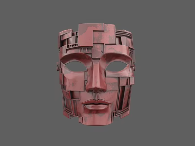 Abstract Red Mask Sculpture Carving With Geometric Block Design And Modern Style 3d model