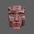 Abstract Red Mask Sculpture Carving With Geometric Block Design And Modern Style