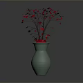 Green Vase Adorned With Red Leaves And Branches In Minimalist