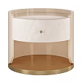 Modern Beige Bedside Table With Leather Drawer And Gold Round Base Design 3d model