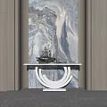 Modern Console Table With White Curved Frame And Marble Wall Decorative Items 3d model