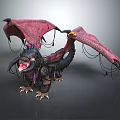 Fantasy Dragon Creature Featuring Red Pink Wings Black Body Open Mouth And Sharp Teeth