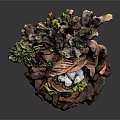 Tree Sculpture Featuring Bird Nest With Baby Birds And Frog At Base