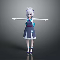 Anime Style 3D Game Character With White Twin Ponytails Blue Dress And Purple Shoes