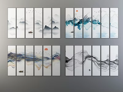 New Chinese Ink Landscape Paintings with Mountain Scenery for Living Room Decor 3d model