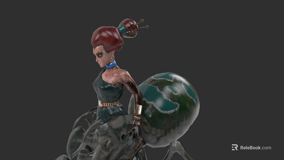 Game and Movie Character With Red Hair Mechanical Arm Green Sphere And Mechanical Structure 3d model 