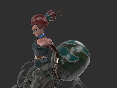 Game and Movie Character With Red Hair Mechanical Arm Green Sphere And Mechanical Structure 3d model